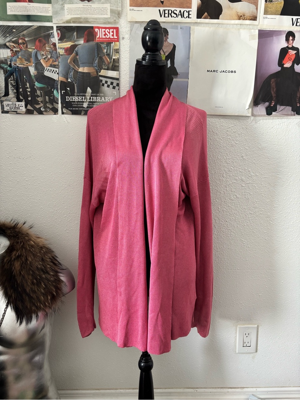 Linda Allard Ellen Tracy 100% Silk Rose Pink Open-Front Cardigan
